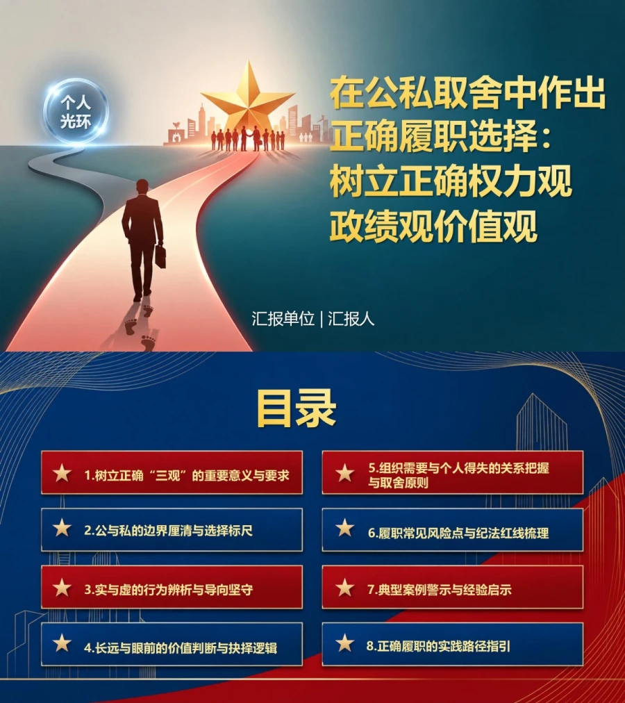 权力观政绩观价值观PPT：在公私取舍中作出正确履职选择｜课件+讲稿封面图1