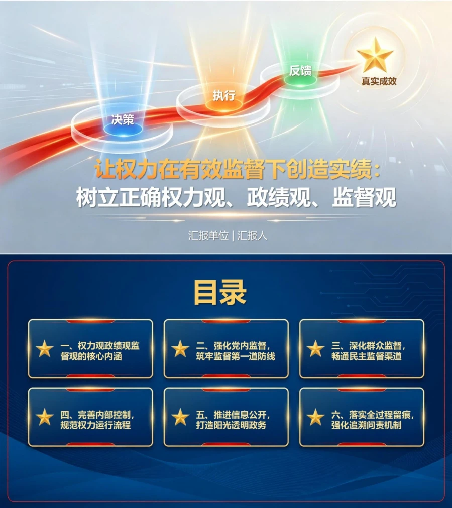 权力观政绩观监督观PPT：让权力在有效监督下创造实绩｜课件+讲稿封面图1