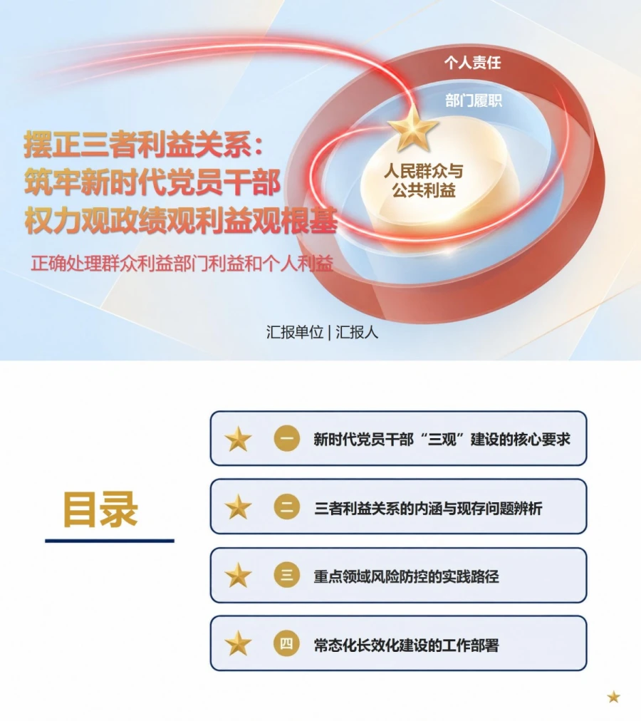 权力观政绩观利益观PPT：正确处理群众利益部门利益和个人利益｜课件+讲稿封面图1