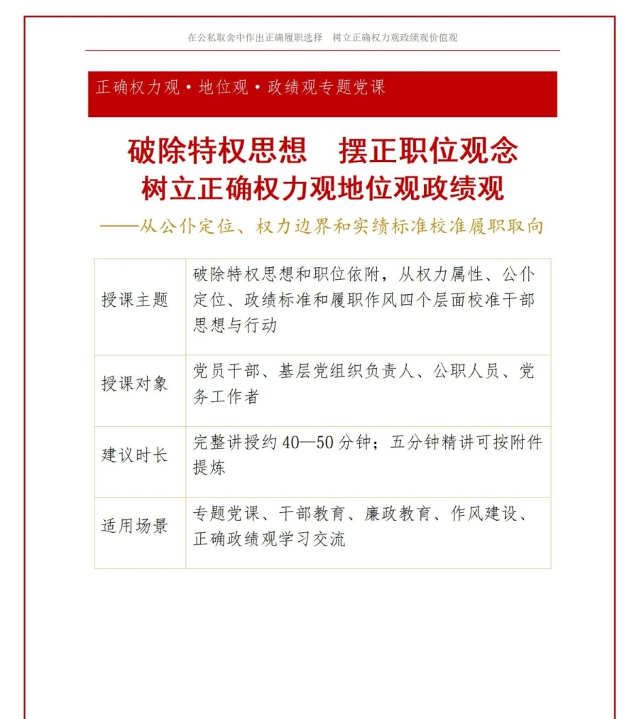 权力观地位观政绩观PPT：破除特权思想和职位依附｜课件+讲稿讲稿预览1