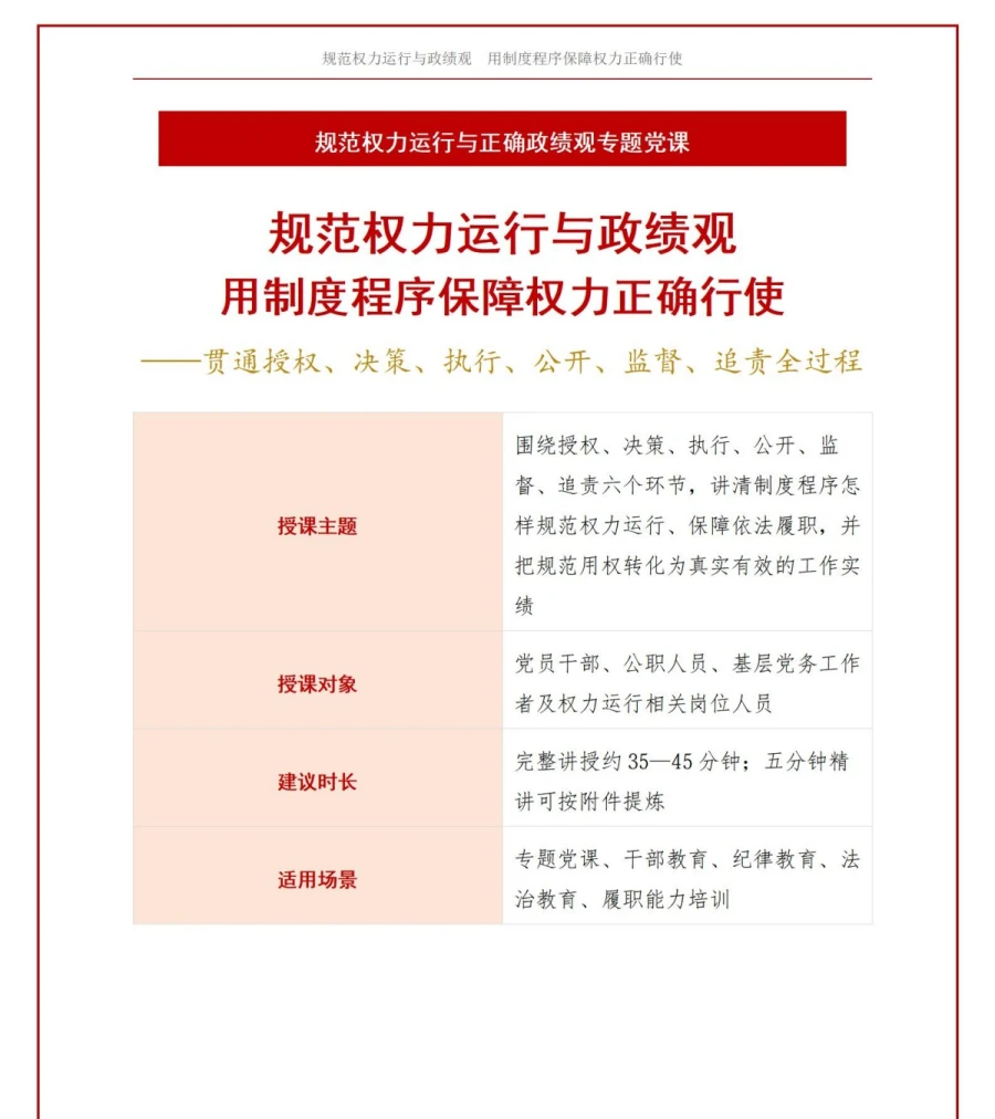 规范权力运行与政绩观PPT：用制度程序保障权力正确行使｜课件+讲稿讲稿预览1