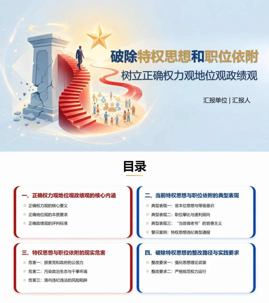 权力观地位观政绩观PPT：破除特权思想和职位依附｜课件+讲稿封面图1
