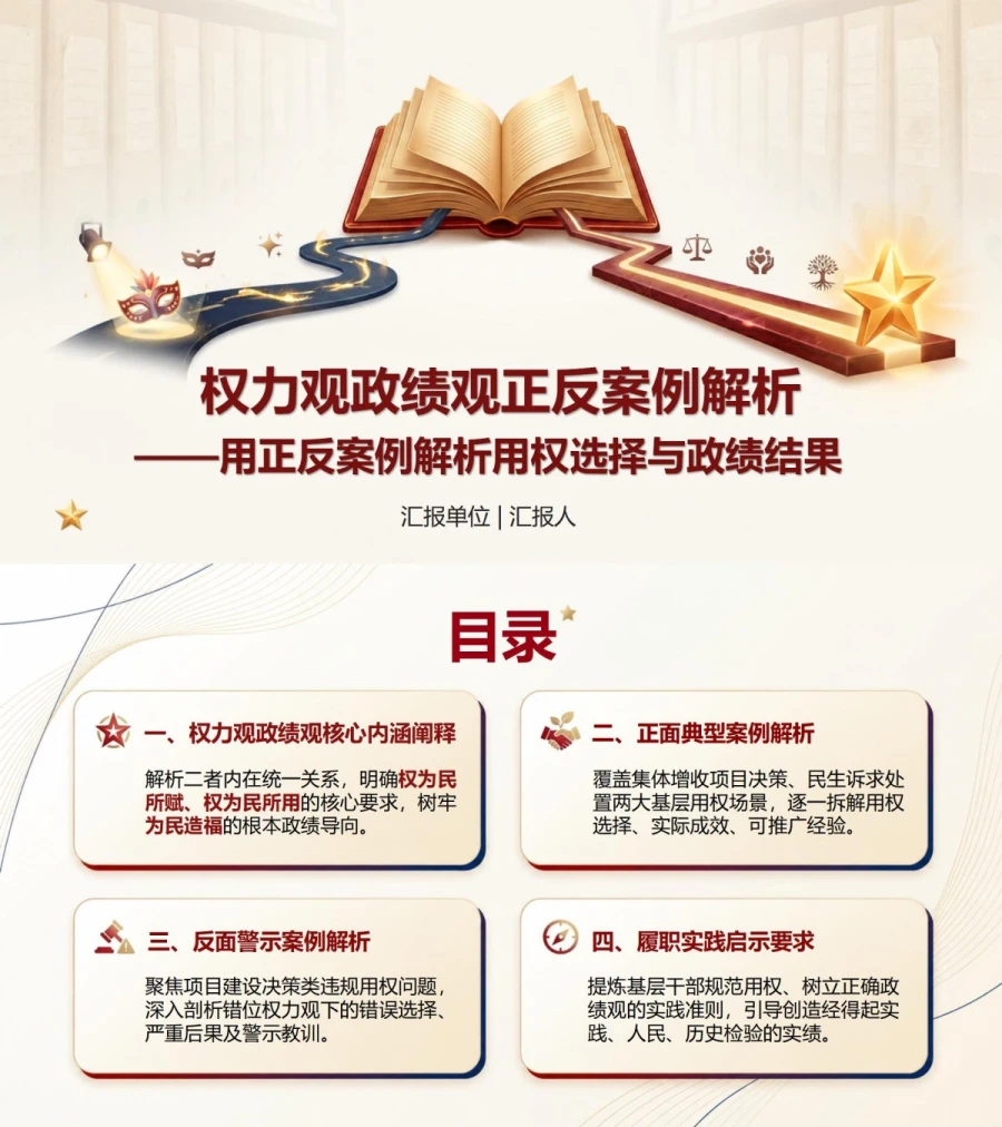 权力观政绩观案例PPT：用正反案例解析用权选择与政绩结果｜课件+讲稿封面图1