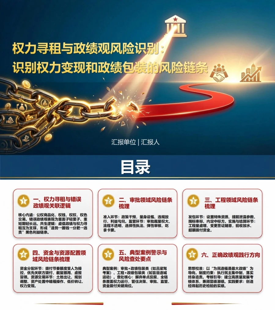 权力寻租与政绩观PPT：识别权力变现和政绩包装的风险链条｜课件+讲稿封面图1