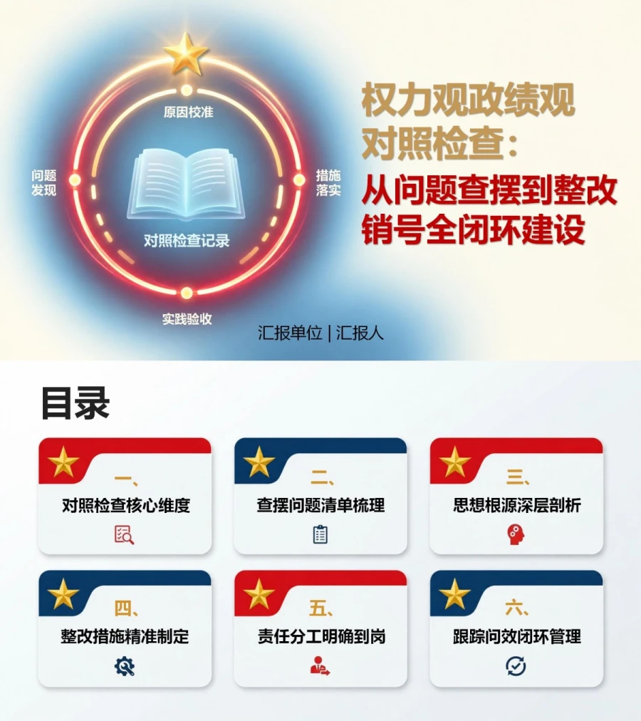 权力观政绩观对照检查PPT：从问题查摆到整改销号形成闭环｜课件+讲稿封面图1