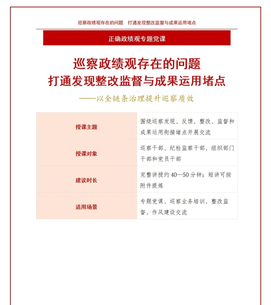 巡察政绩观存在的问题PPT：问题发现整改监督与成果运用的衔接堵点｜课件+讲稿讲稿预览1