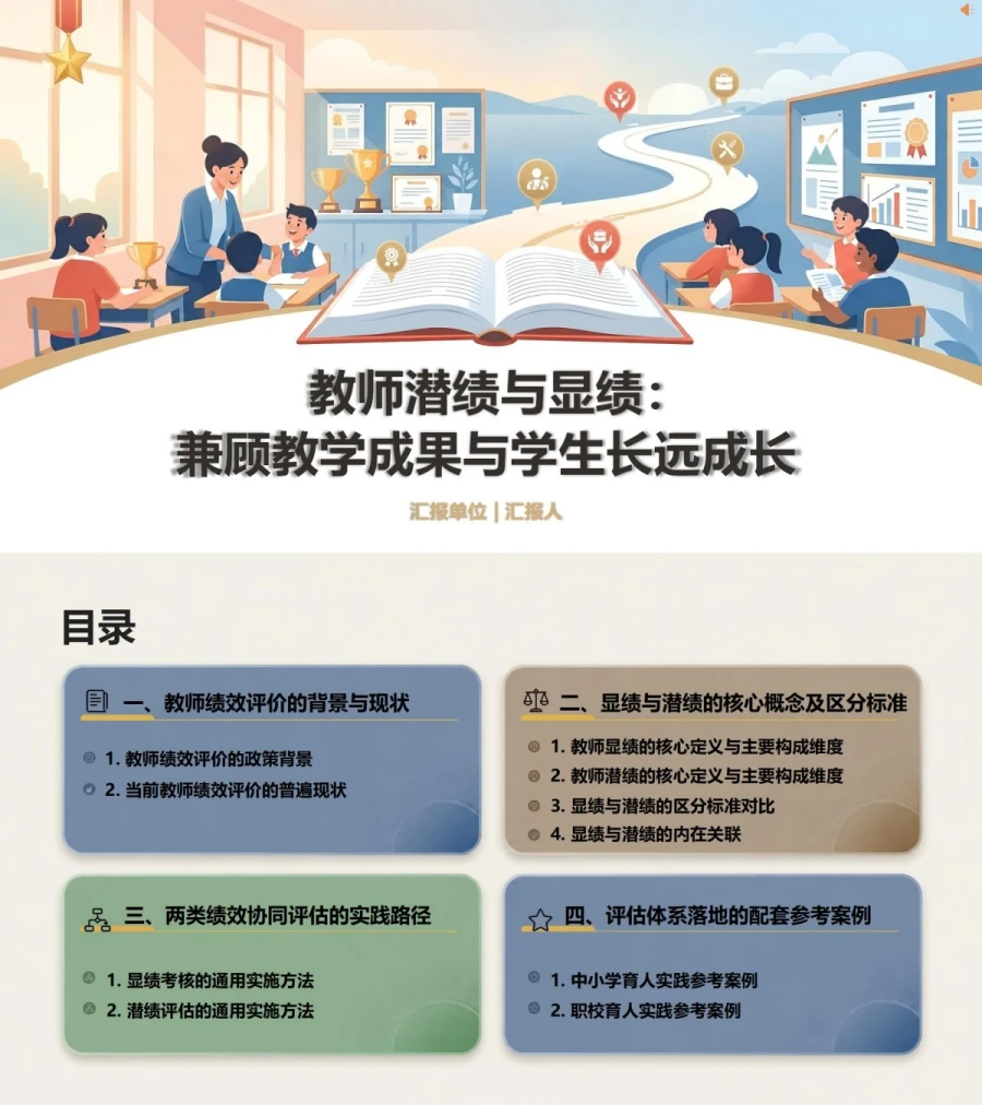教师潜绩与显绩PPT：兼顾教学成果和学生长远成长｜课件+讲稿封面图1
