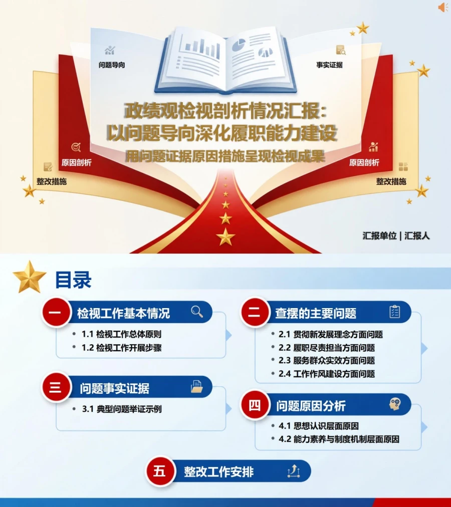 政绩观检视剖析情况PPT：用问题证据原因措施呈现检视成果｜课件+讲稿封面图1