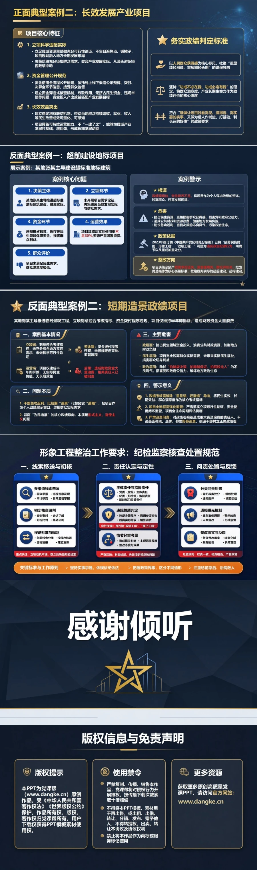形象工程政绩观偏差PPT：从项目立项资金投入和群众评价辨别虚功｜课件+讲稿内容预览2