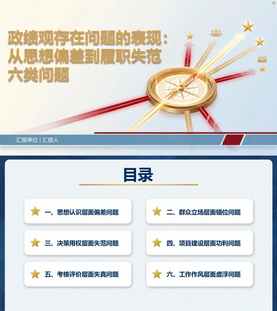 政绩观存在问题的表现PPT：从思想偏差到履职失范识别六类问题｜课件+讲稿封面图1