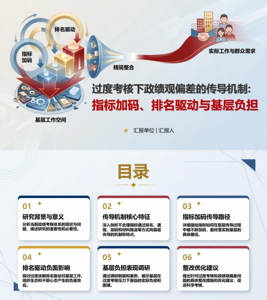 过度考核政绩观偏差PPT：指标加码排名驱动和基层负担的传导机制｜课件+讲稿封面图1