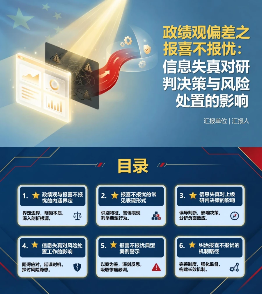 政绩观偏差报喜不报忧PPT：信息失真对研判决策和风险处置的影响｜课件+讲稿封面图1