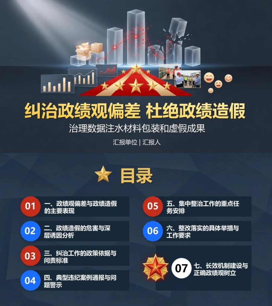 政绩观有偏差弄虚作假PPT：治理数据注水材料包装和虚假成果｜课件+讲稿封面图1