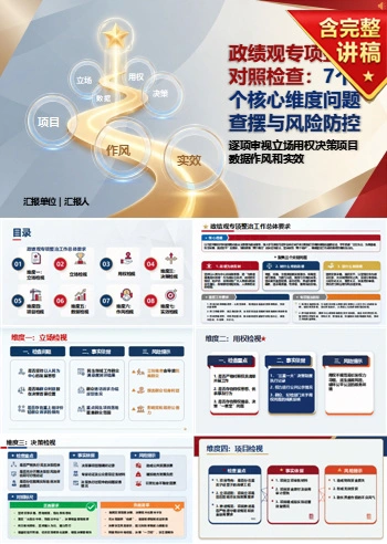 政绩观检视七个方面PPT：逐项审视立场用权决策项目数据作风和实效｜课件+讲稿