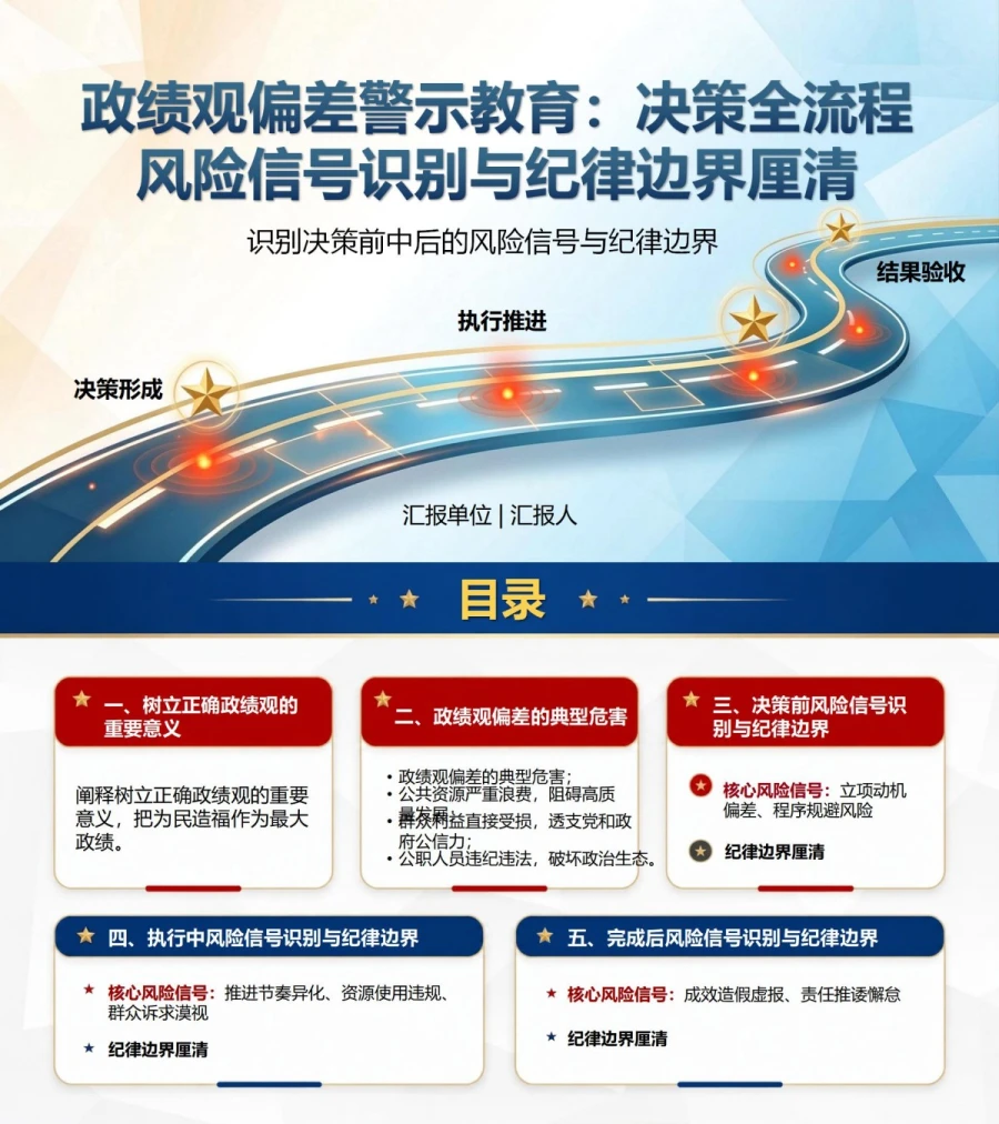 政绩观偏差警示教育PPT：识别决策前中后的风险信号与纪律边界｜课件+讲稿封面图1