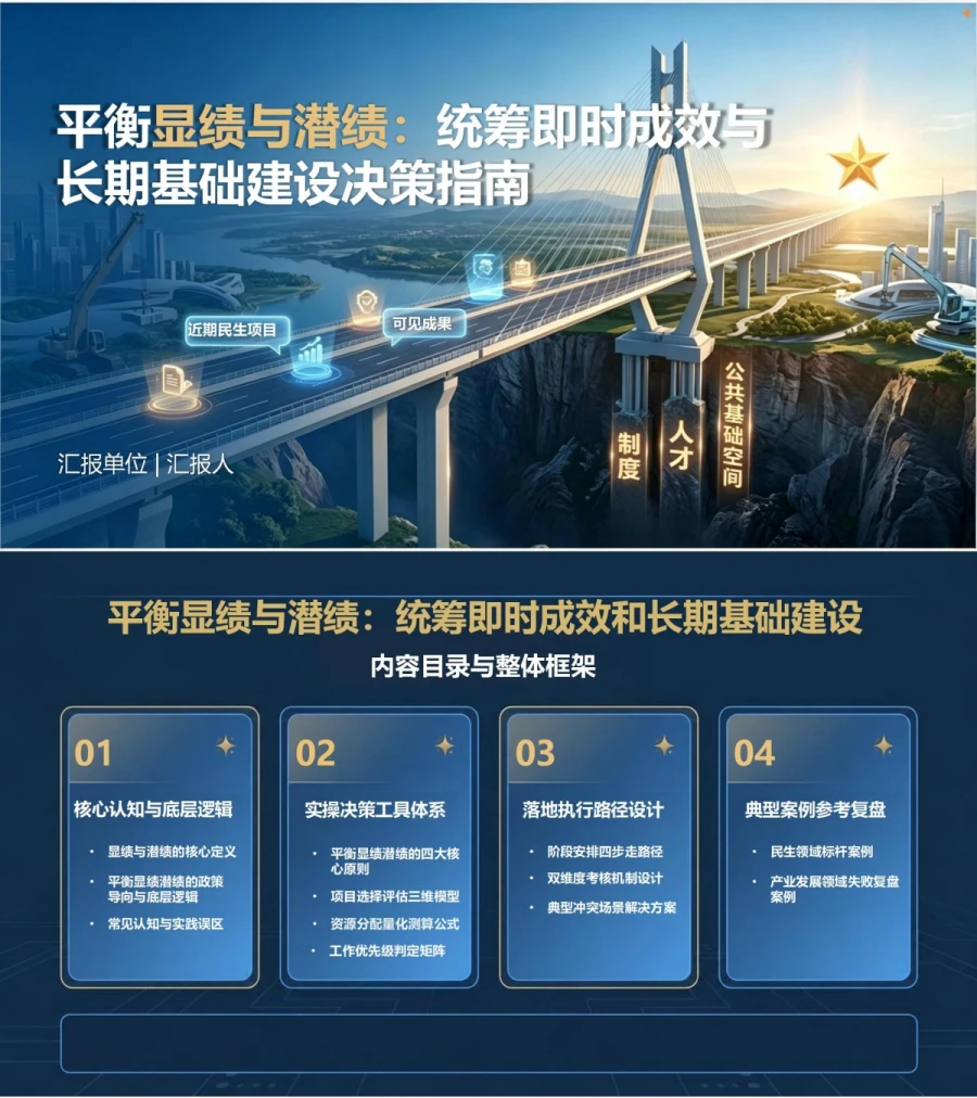 如何平衡显绩与潜绩PPT：统筹即时成效和长期基础建设｜课件+讲稿封面图1