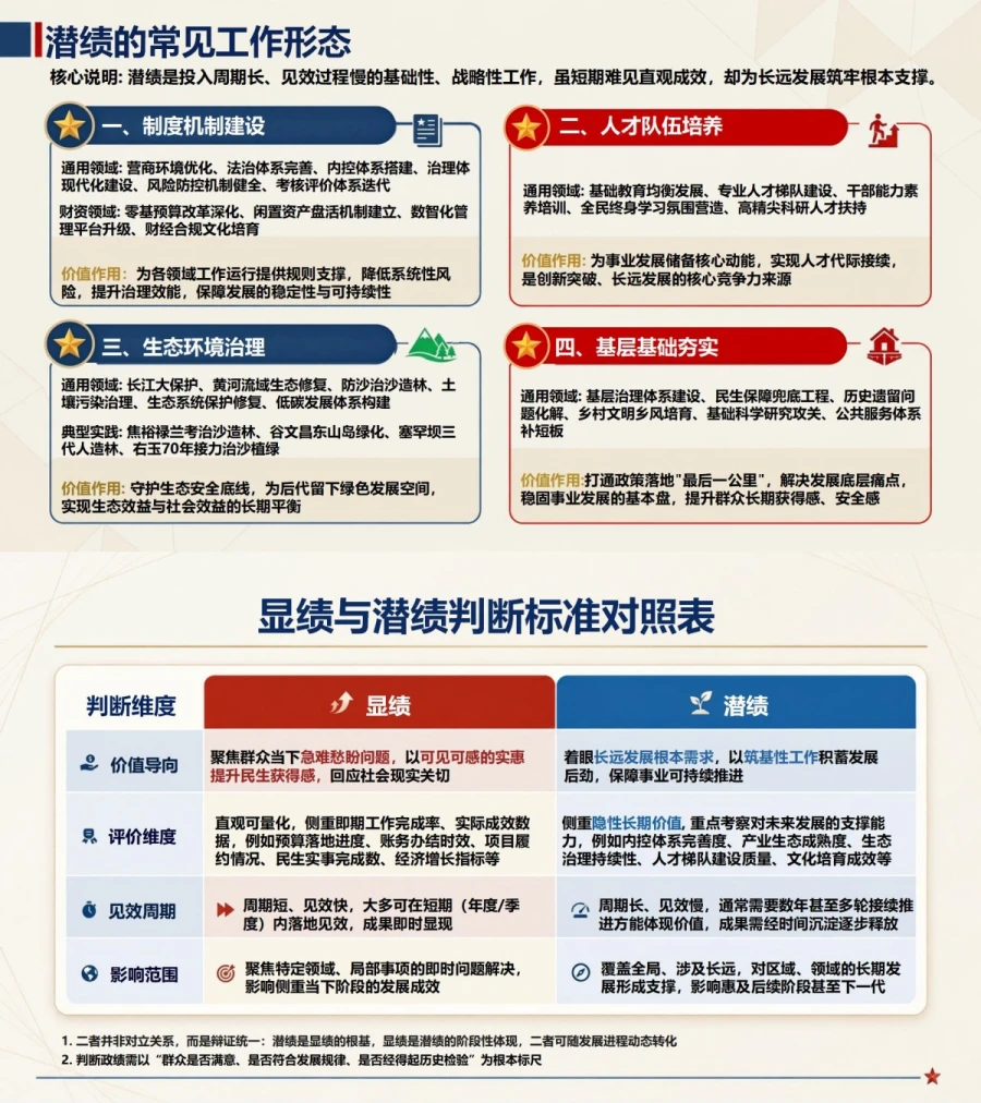 什么是显绩与潜绩PPT：从即期见效和长远基础理解两类政绩｜课件+讲稿内容预览1