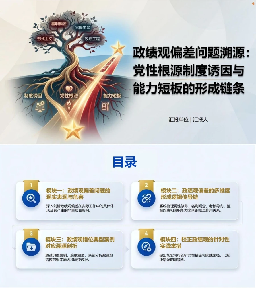 政绩观存在问题的原因PPT：党性根源制度诱因与能力短板的形成链条｜课件+讲稿封面图1