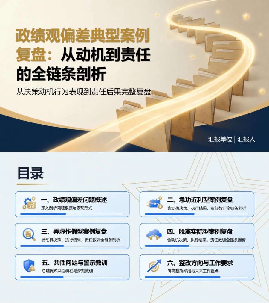 政绩观偏差典型案例PPT：从决策动机行为表现到责任后果完整复盘｜课件+讲稿封面图1