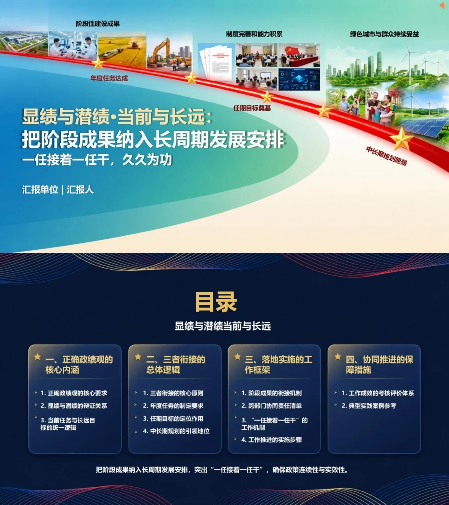 显绩与潜绩当前与长远PPT：把阶段成果纳入长周期发展安排｜课件+讲稿封面图1