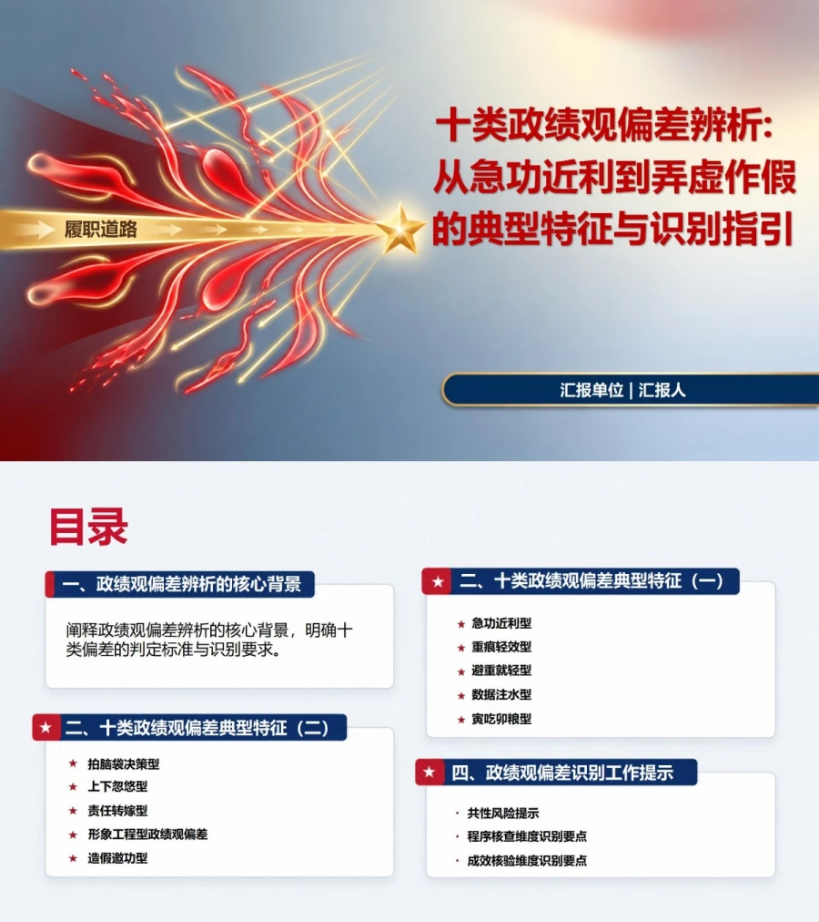 十类政绩观偏差PPT：系统辨析急功近利到弄虚作假的错误类型｜课件+讲稿封面图1
