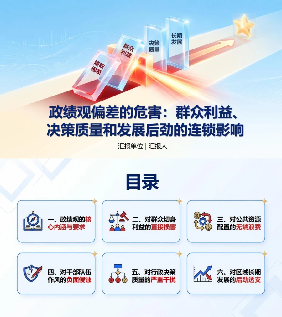 政绩观偏差的危害PPT：群众利益决策质量和发展后劲的连锁影响｜课件+讲稿封面图1