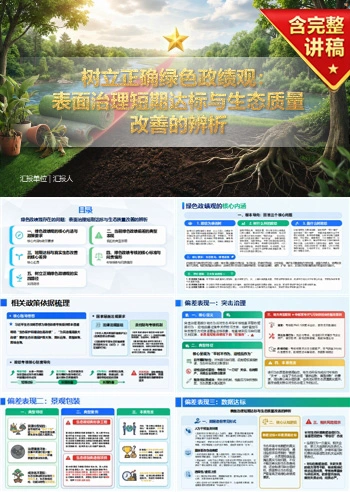 绿色政绩观存在的问题PPT：表面治理短期达标与生态质量改善的辨析｜课件+讲稿
