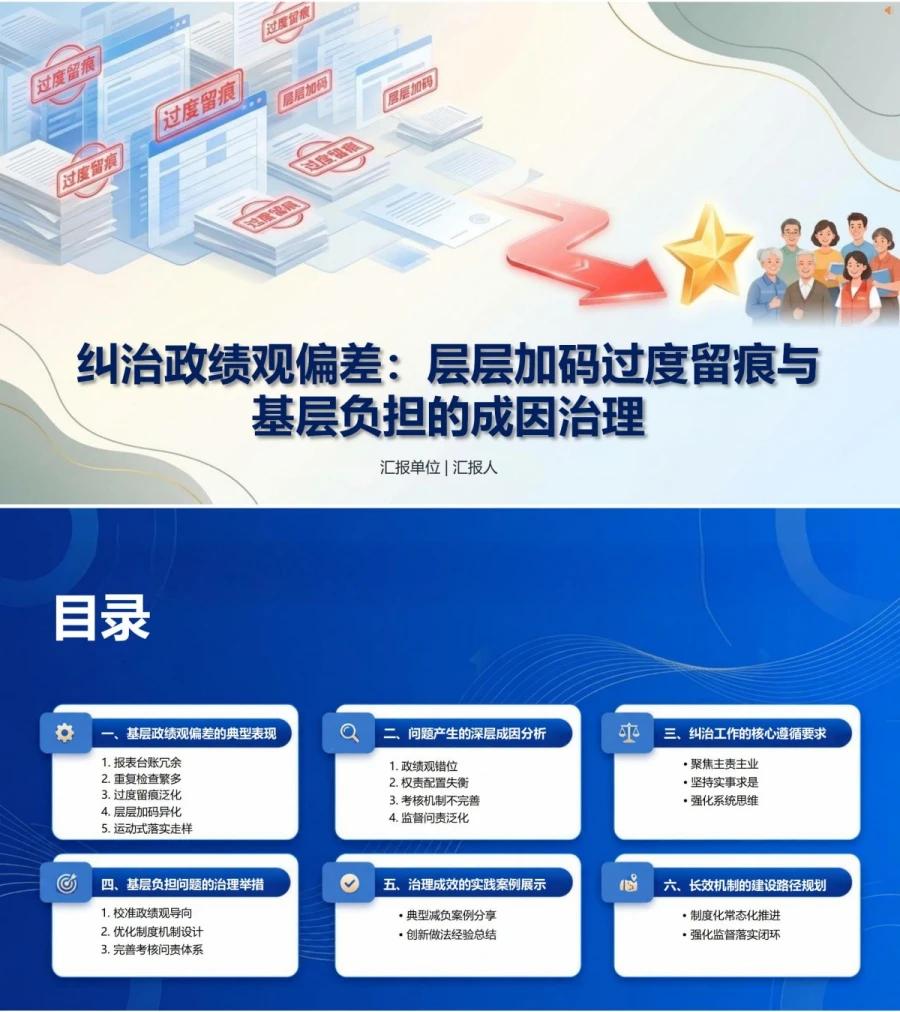 基层政绩观存在的问题PPT：层层加码过度留痕与基层负担的成因治理｜课件+讲稿封面图1