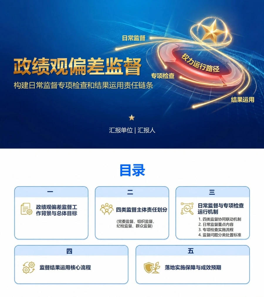 政绩观偏差监督PPT：构建日常监督专项检查和结果运用责任链条｜课件+讲稿封面图1