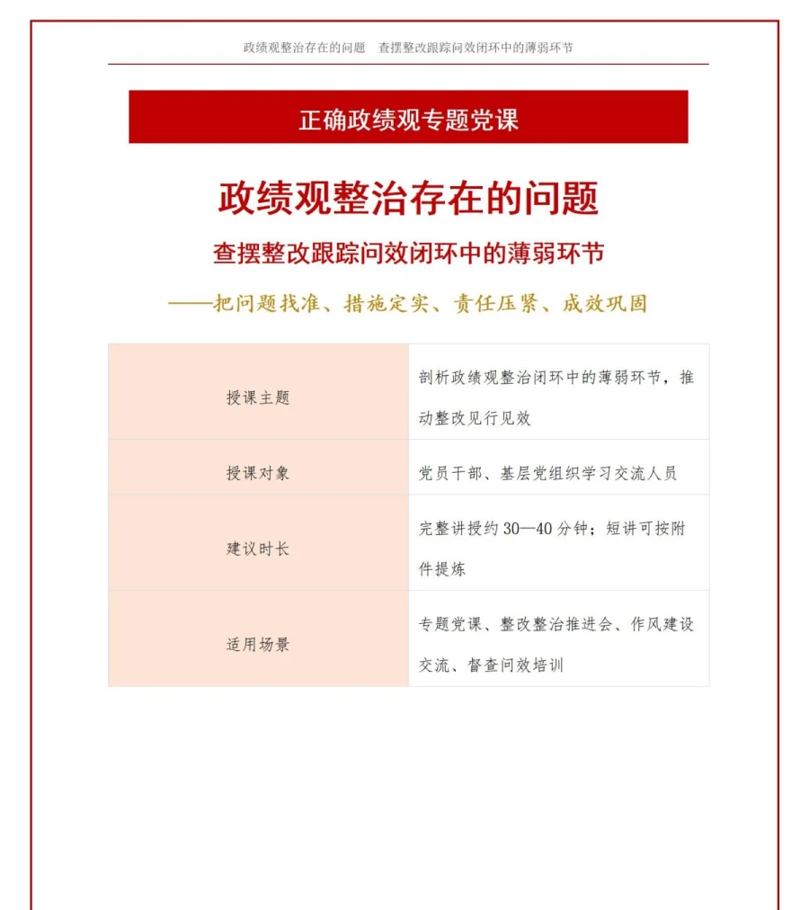 政绩观整治存在的问题PPT：查摆整改跟踪问效闭环中的薄弱环节｜课件+讲稿讲稿预览1