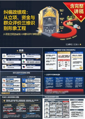 形象工程政绩观偏差PPT：从项目立项资金投入和群众评价辨别虚功｜课件+讲稿