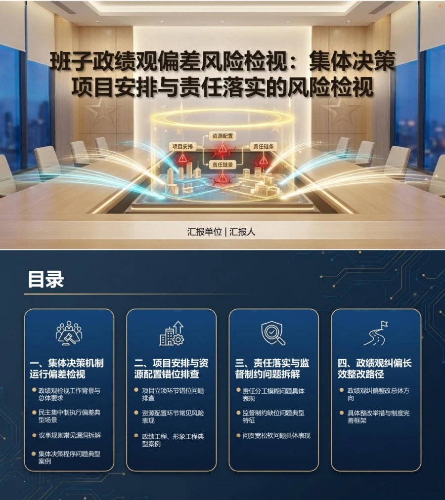 班子政绩观存在的问题PPT：集体决策项目安排与责任落实的风险检视｜课件+讲稿封面图1