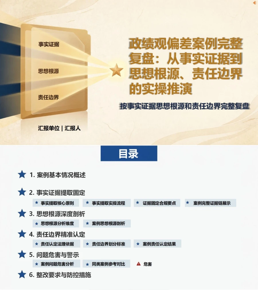 政绩观检视剖析案例PPT：按事实证据思想根源和责任边界完整复盘｜课件+讲稿封面图1
