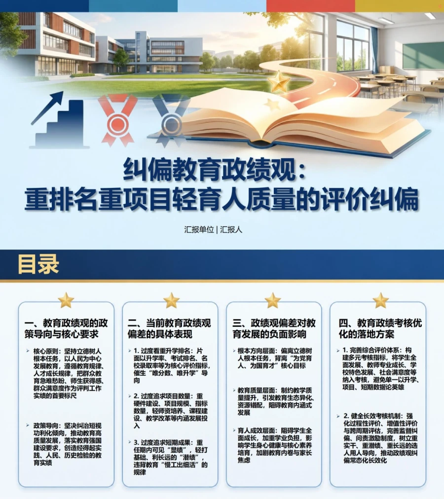 教育政绩观存在的问题PPT：重排名重项目轻育人质量的评价纠偏｜课件+讲稿封面图1