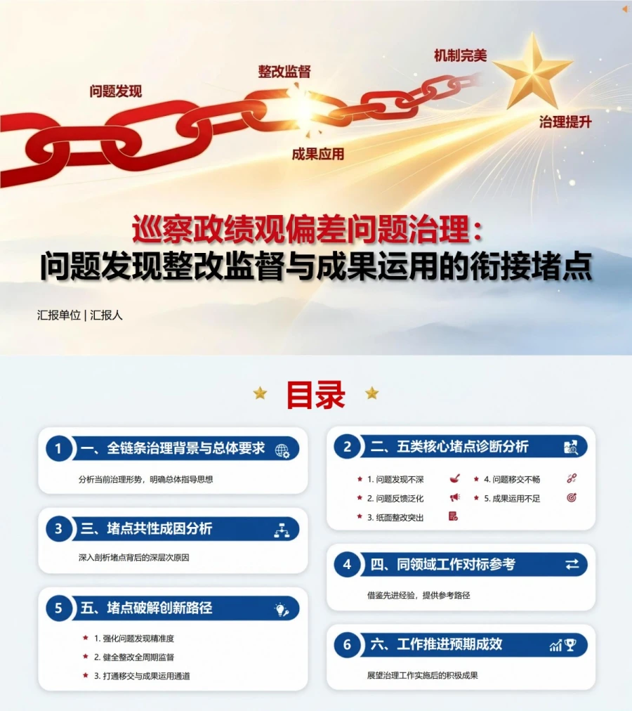 巡察政绩观存在的问题PPT：问题发现整改监督与成果运用的衔接堵点｜课件+讲稿封面图1