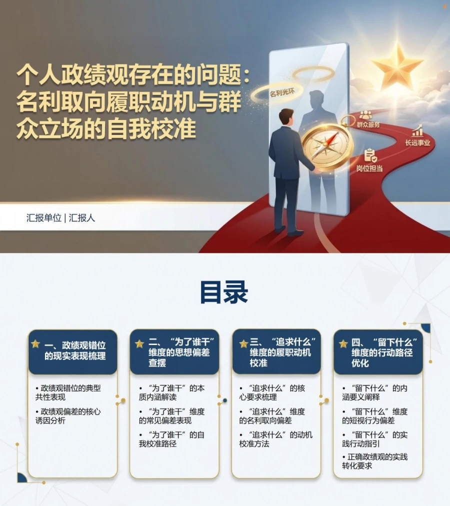 个人政绩观存在的问题PPT：名利取向履职动机与群众立场的自我校准｜课件+讲稿封面图1