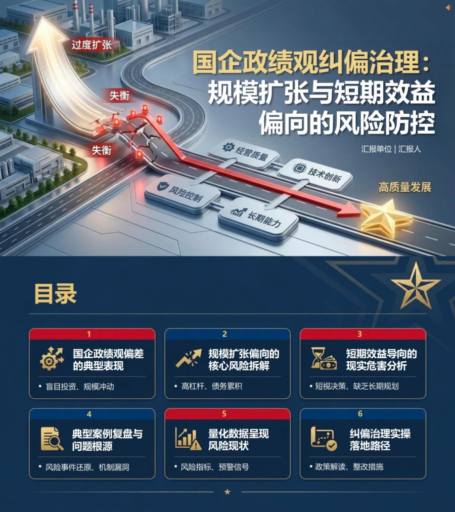 国企政绩观存在的问题PPT：规模扩张和短期效益偏向的风险治理｜课件+讲稿封面图1