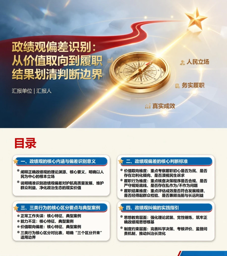 什么是政绩观偏差PPT：从价值取向到履职结果划清判断边界｜课件+讲稿封面图1