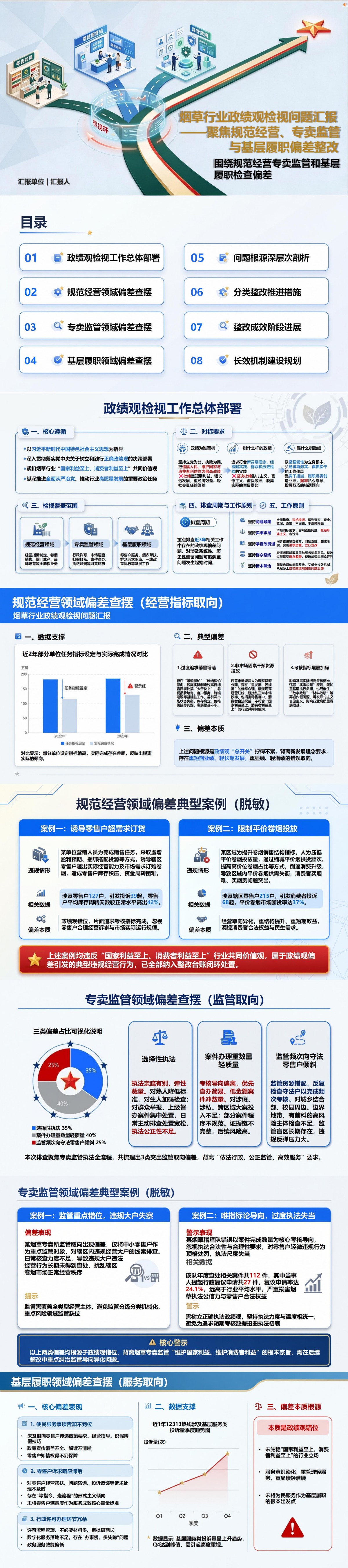 烟草政绩观检视问题PPT：围绕规范经营专卖监管和基层履职检查偏差｜课件+讲稿封面图1
