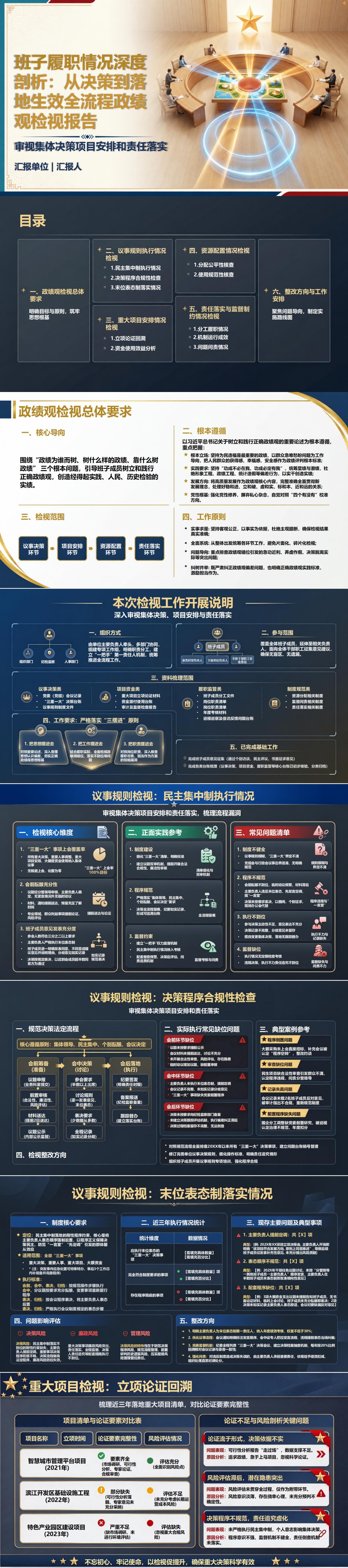 班子政绩观检视剖析PPT：审视集体决策项目安排和责任落实｜课件+讲稿封面图1