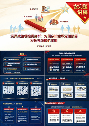 党员政绩观检视剖析PPT：对照宗旨意识党性修养和先锋作用查偏差｜课件+讲稿