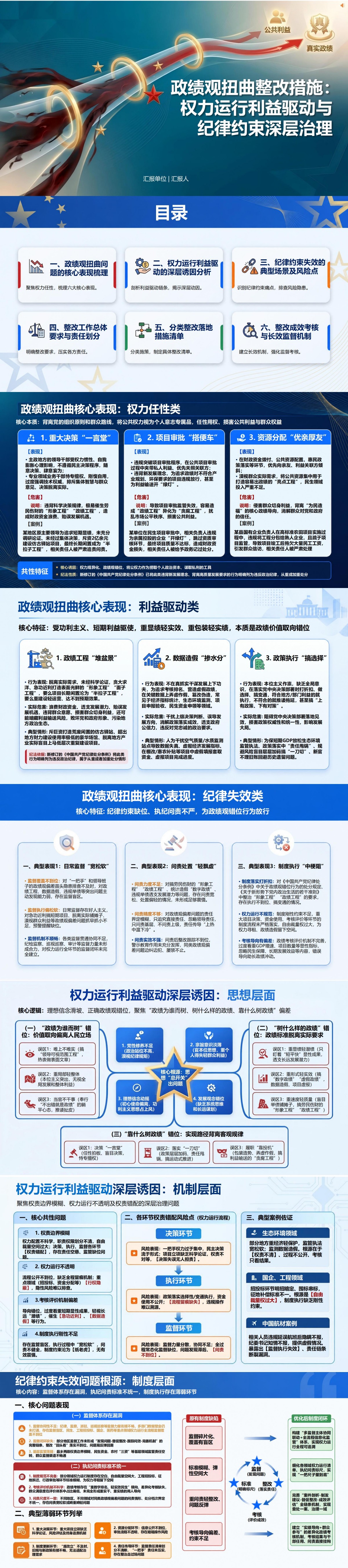 政绩观扭曲整改措施PPT：权力运行利益驱动与纪律约束深层治理｜课件+讲稿封面图1