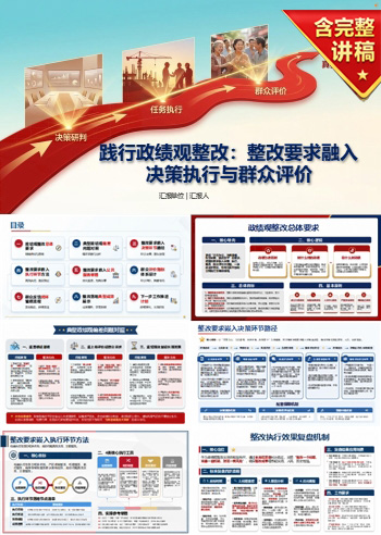 践行政绩观整改措施PPT：整改要求融入决策执行与群众评价｜课件+讲稿
