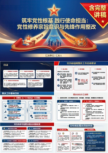 党员政绩观整改措施PPT：党性修养宗旨意识与先锋作用整改｜课件+讲稿