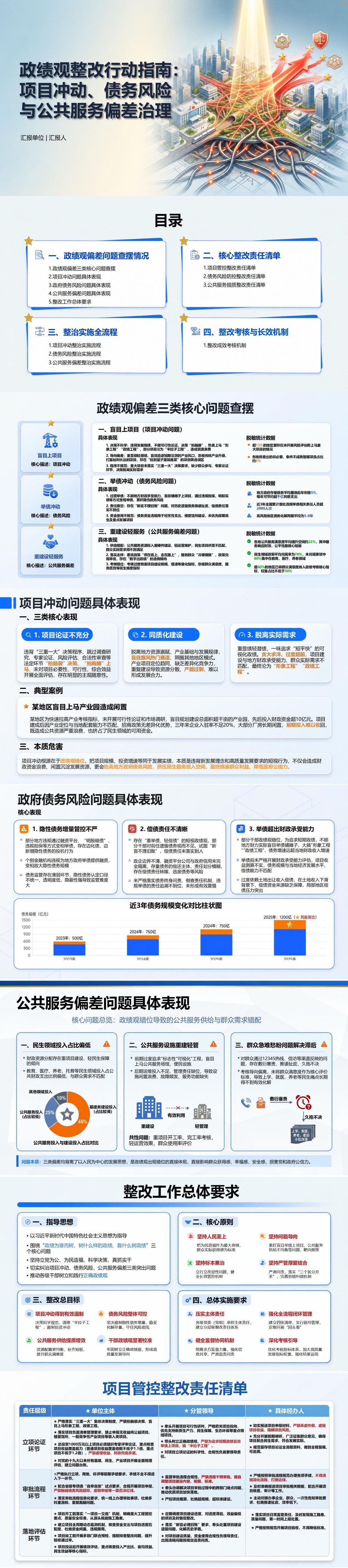 政府政绩观整改措施PPT：项目冲动债务风险与公共服务偏差治理｜课件+讲稿封面图1