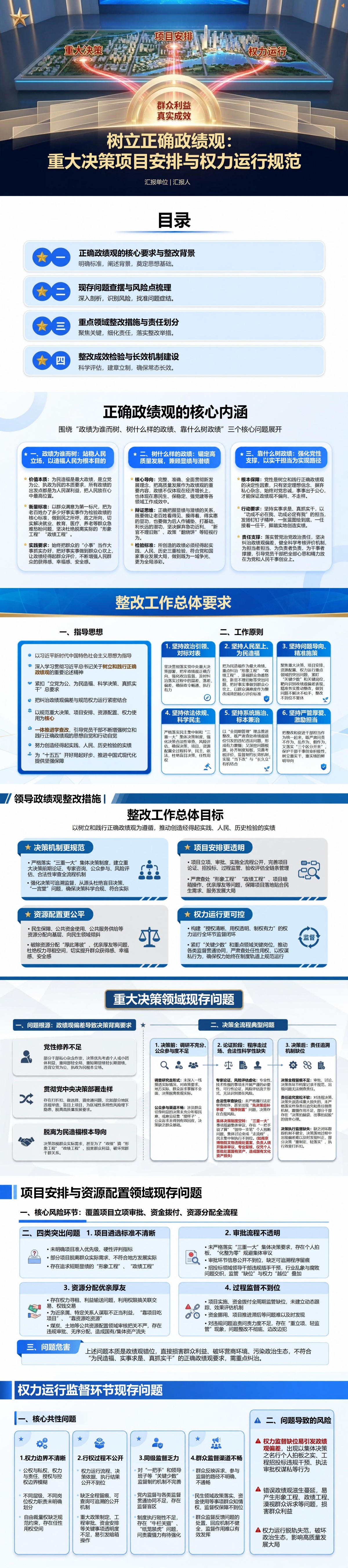 领导政绩观整改措施PPT：重大决策项目安排与权力运行规范｜课件+讲稿封面图1