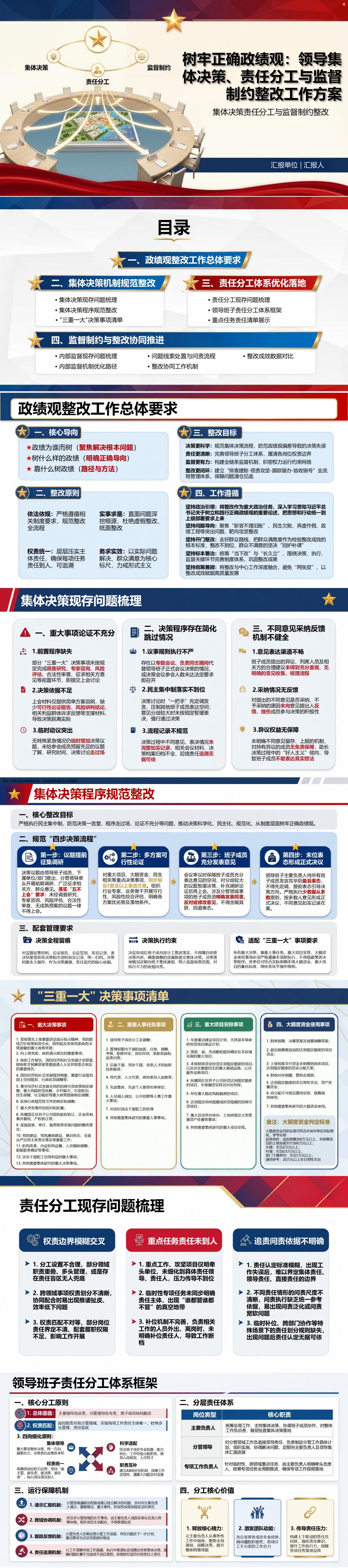 班子政绩观整改措施PPT：集体决策责任分工与监督制约整改｜课件+讲稿封面图1