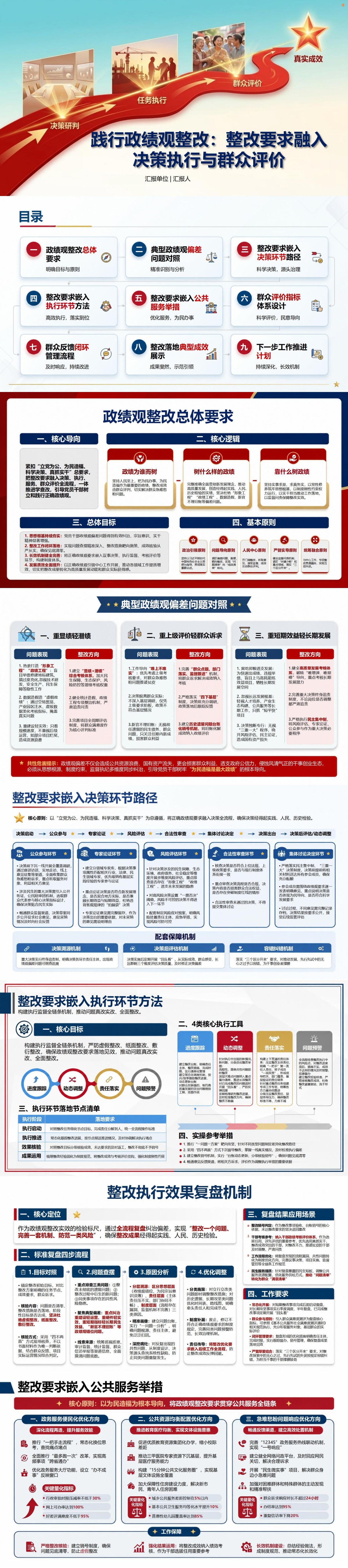 践行政绩观整改措施PPT：整改要求融入决策执行与群众评价｜课件+讲稿封面图1