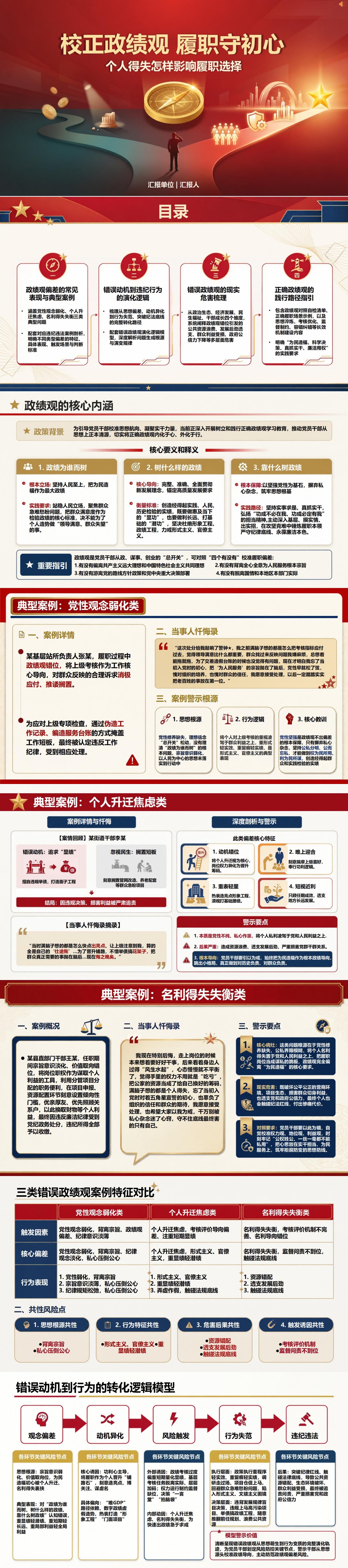 党员错误政绩观案例PPT：个人得失怎样影响履职选择｜课件+讲稿封面图1