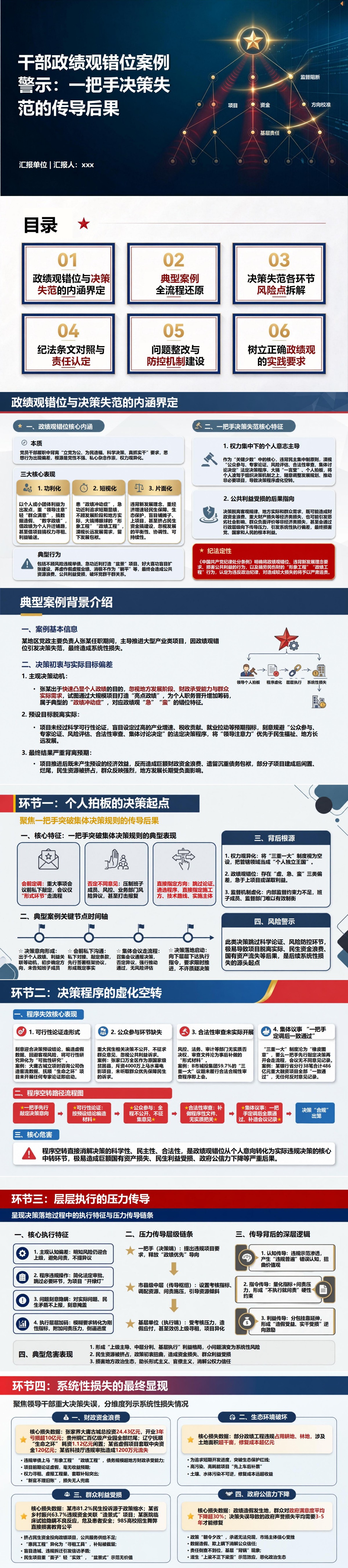 干部政绩观错位案例PPT：一把手决策失范的传导后果｜课件+讲稿封面图1